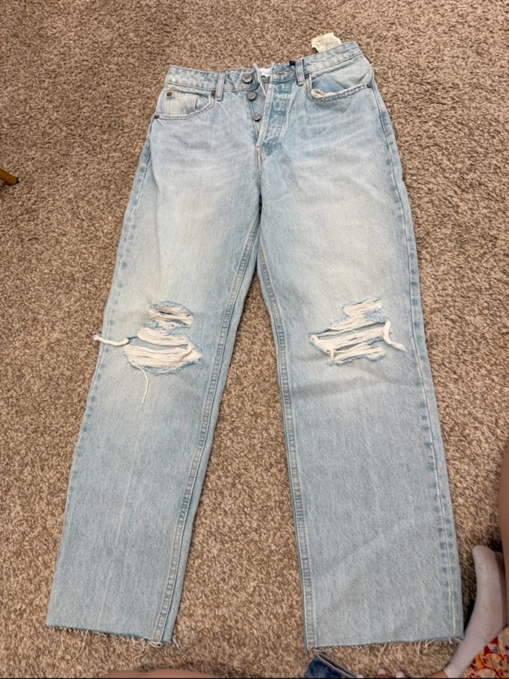 Zara Light Blue Distressed Straight-Leg Jeans